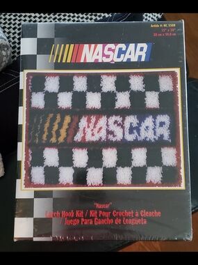 New Nascar Checkered Logo Latch Hook Design in Black, White, Red, Yellow, Blue